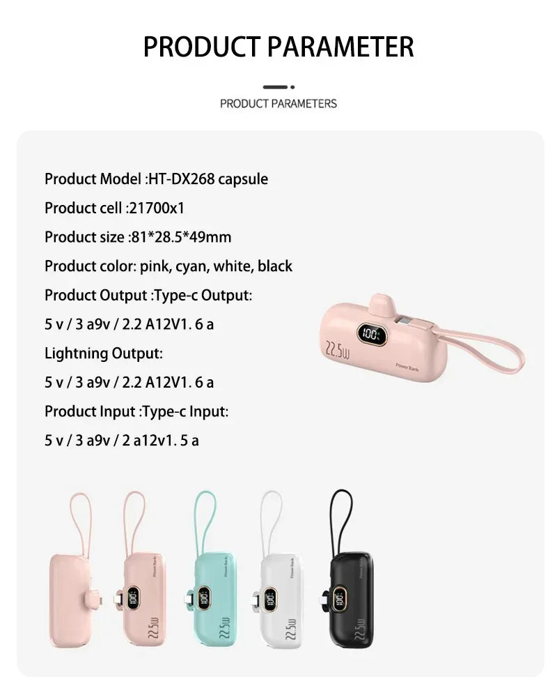 Mini Convenient Mobile Power Bank 30000mah Portable Fast Charging Suitable For iPhone 16 Samsung Xiaomi External Battery